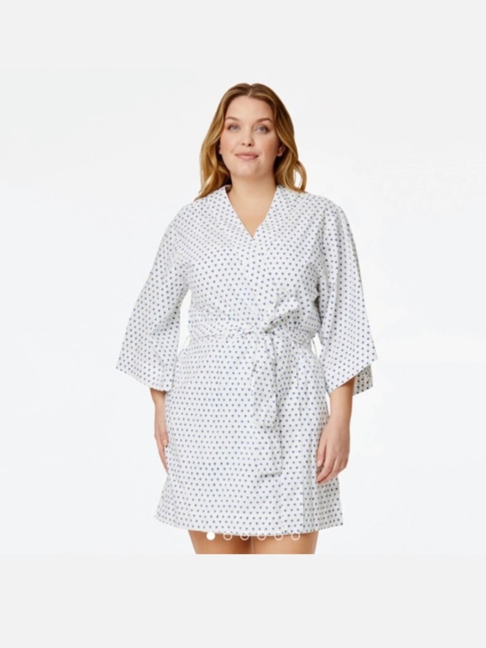 Roller Rabbit Blue Heart Print Cotton Kimono Robe White O/S Short Loungewear‎
